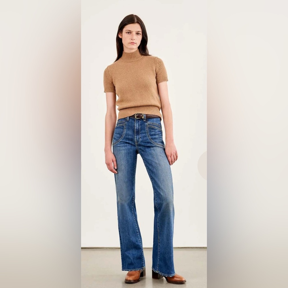 Nili Lotan High-Rise Straight-Leg Jeans in Medium Blue